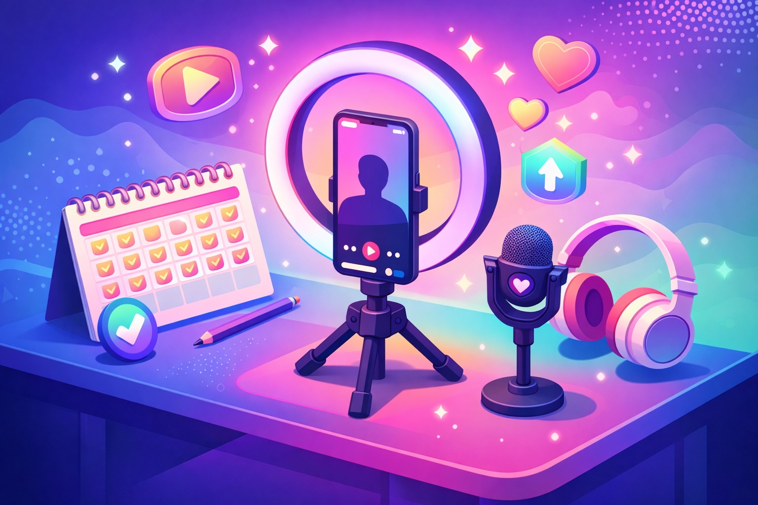Content creator workspace showing consistent posting schedule for TikTok music promotion success