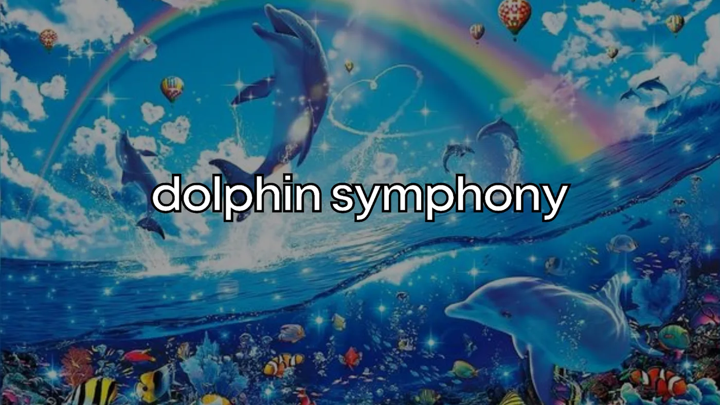 Dolphin Symphony trend title card: dolphins leaping under a rainbow